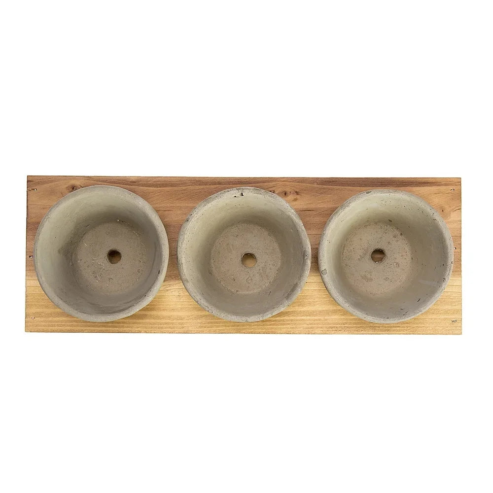 Concrete Succulent Planters With Wood Stand Set Of 3