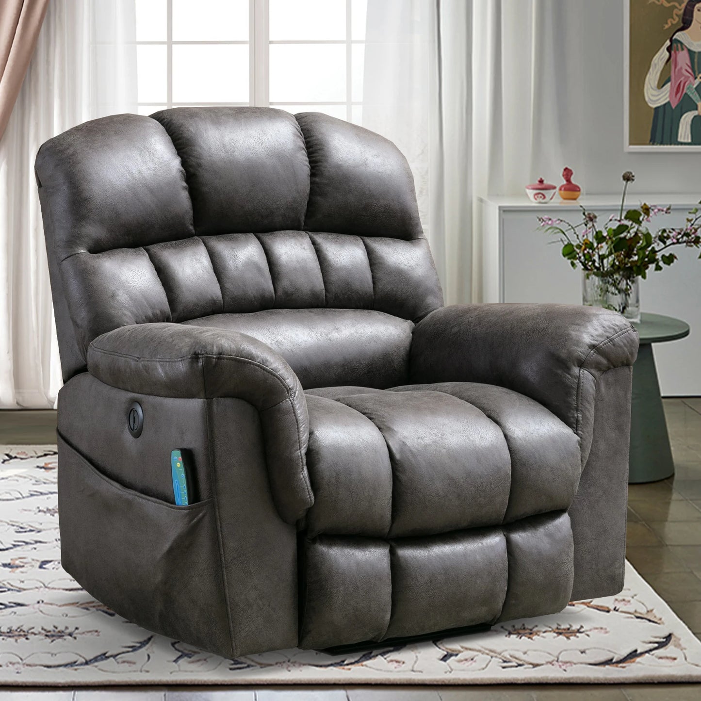 Large Power Lift Recliner Chairs with Massage and Heat for Elderly Big People, Heavy Duty Electric Faux Leather Reclining Chairs