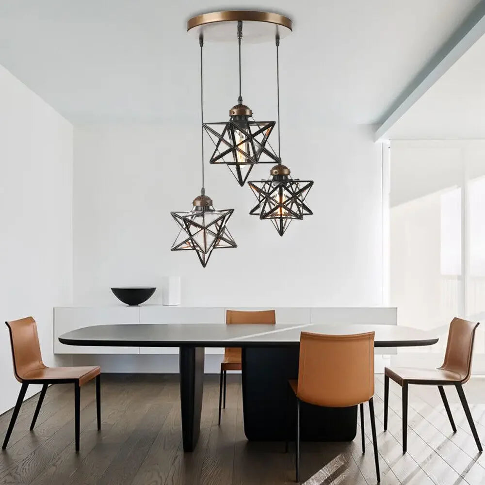 3 Light Moravian Star Pendant Chandelier With Clear Glass Shade