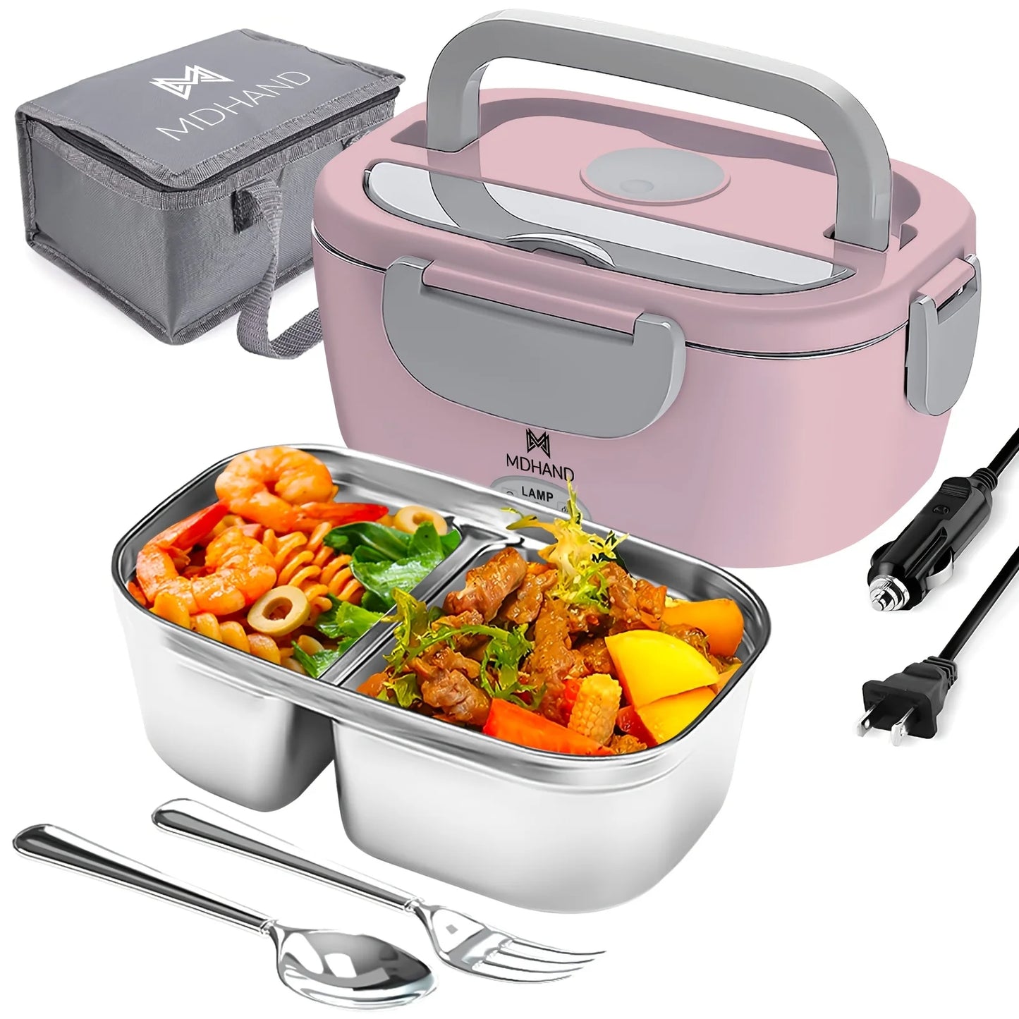 MDHAND 3 In 1 Electric Lunch Box Food Warmer 65W Leakproof 1.5L