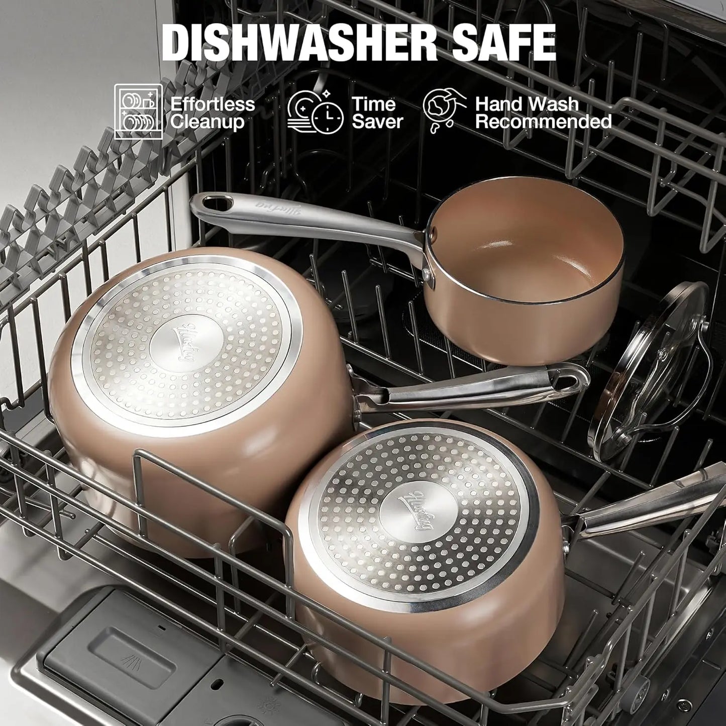 Nonstick Saucepan Set With Lids Ceramic Coating Oven Safe