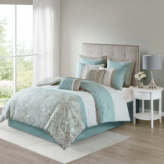 Queen 8 Piece Comforter Set (Seafoam + Polyester + Queen)
