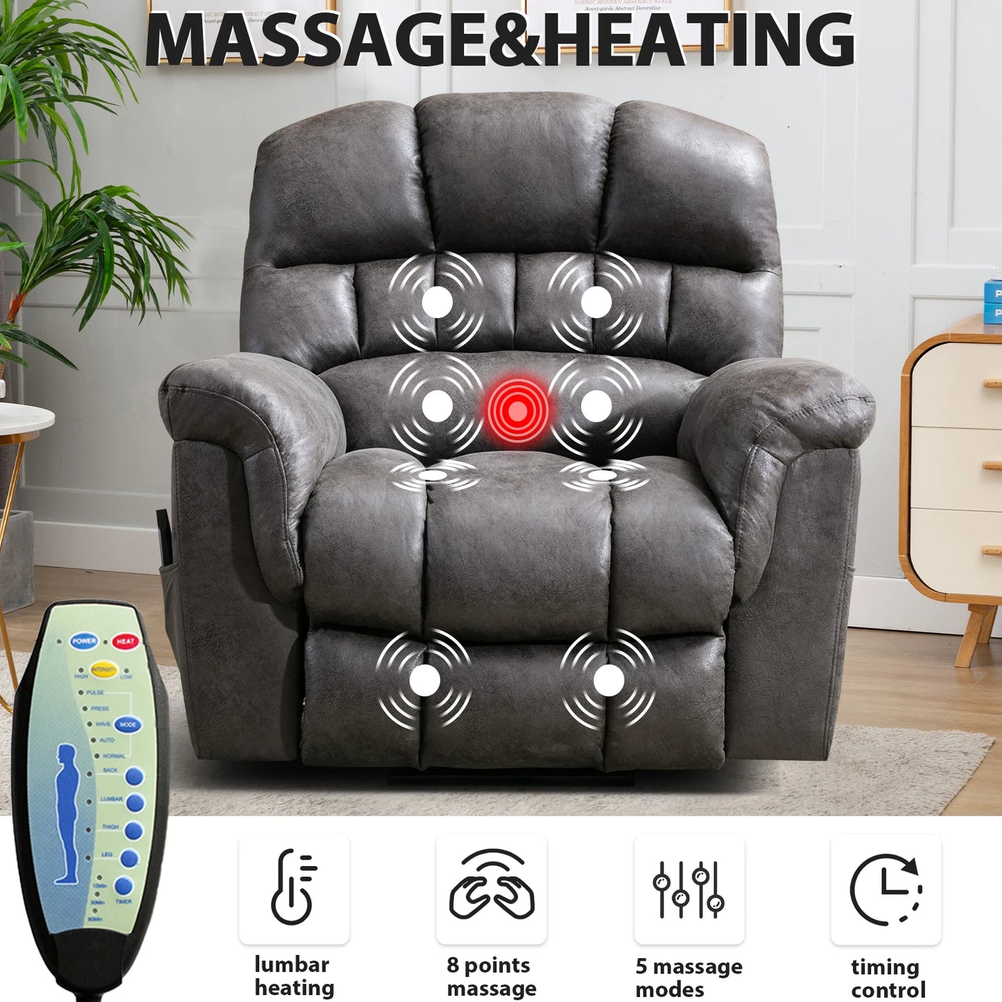 Large Power Lift Recliner Chairs with Massage and Heat for Elderly Big People, Heavy Duty Electric Faux Leather Reclining Chairs