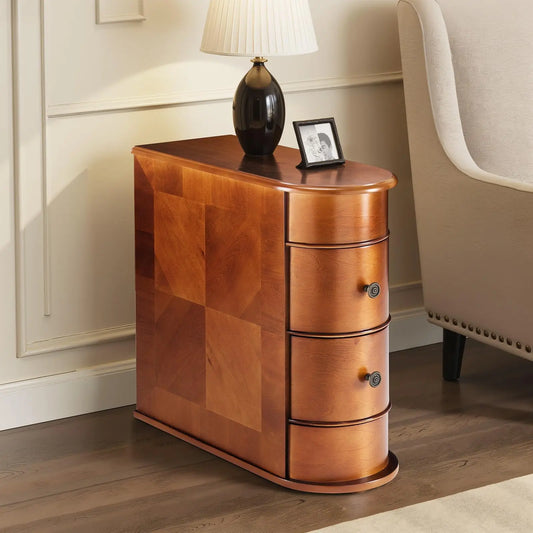 JHK Wood Side End Table With Two Drawers Living Room