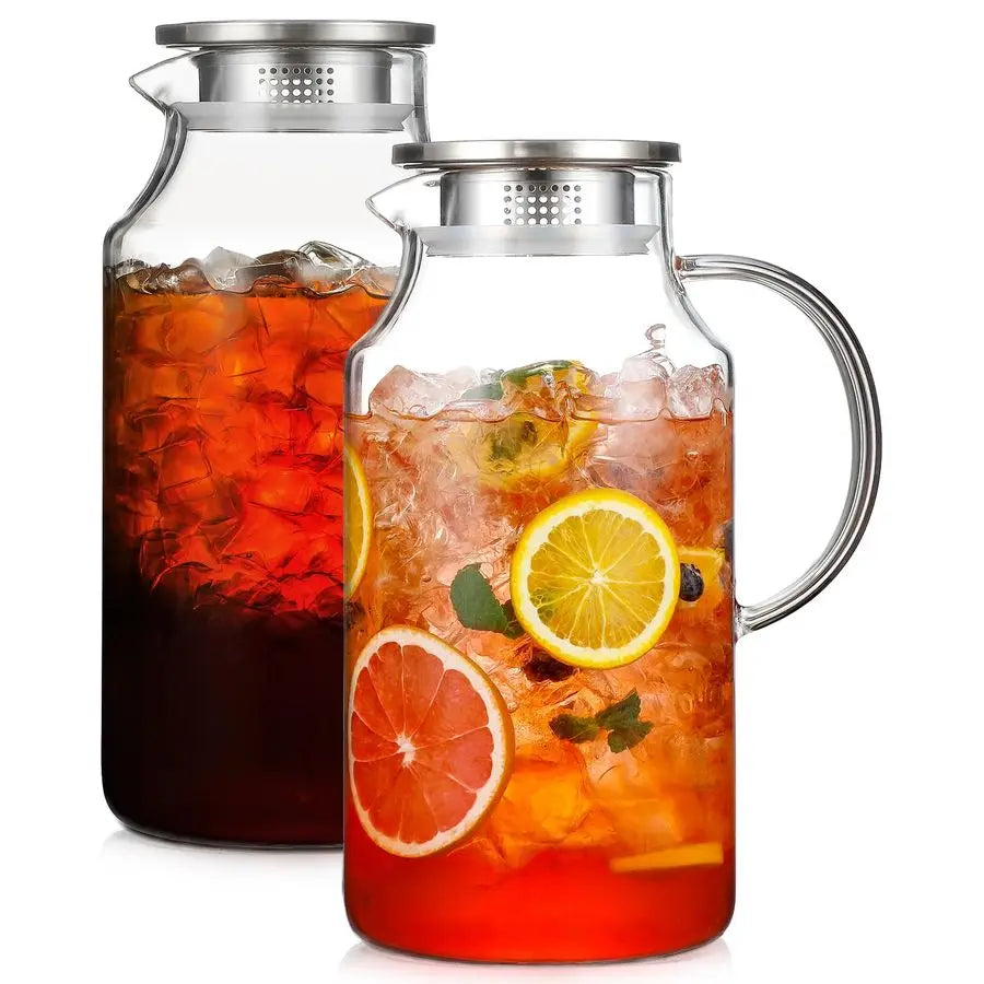 Pack 1 Gallon thickened Glass Pitcher with Lid and Spout, Borosilicate Glass Carafe for Hot Cold Drink, Water Pitchers for Fridg