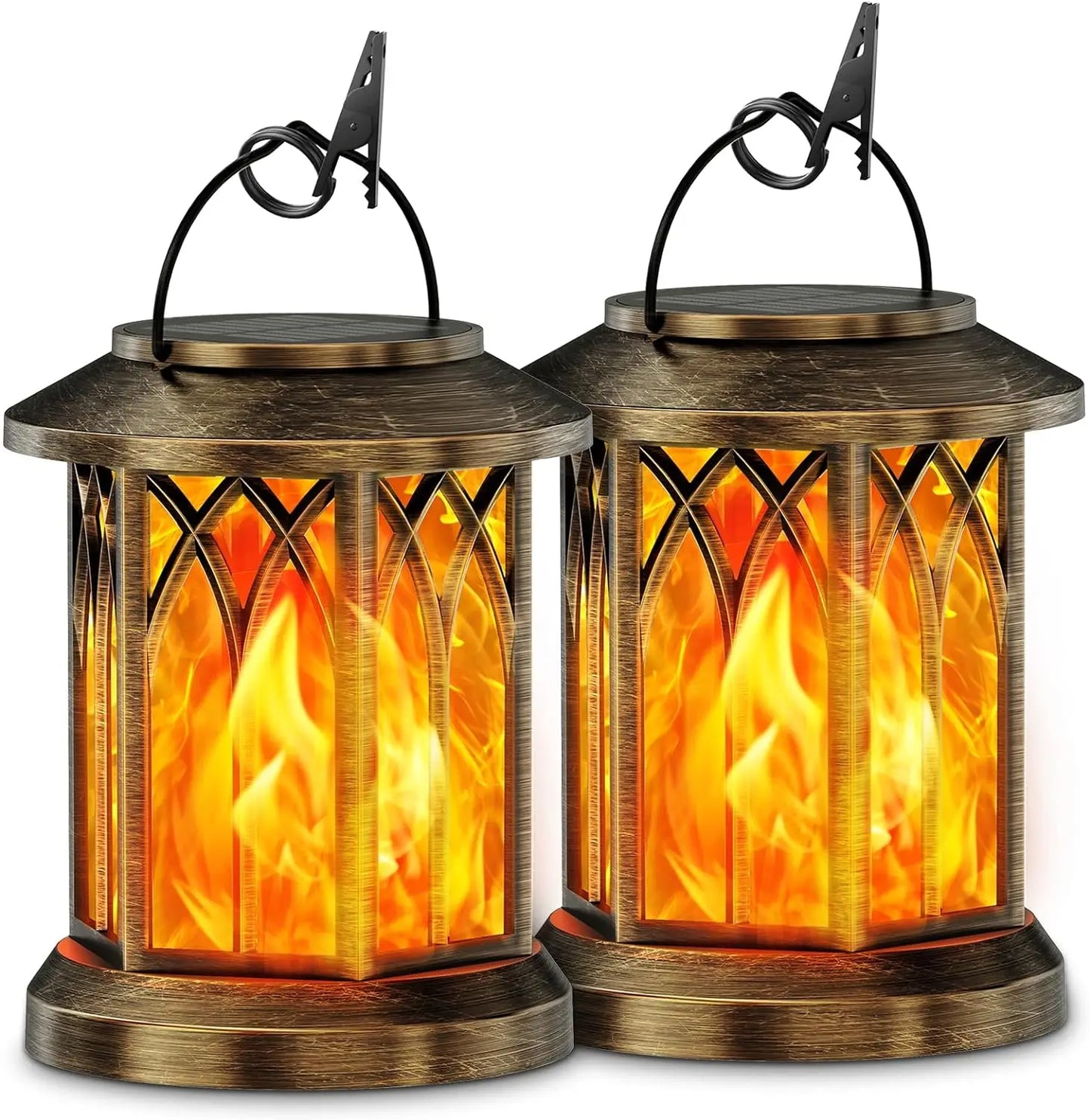 KPSTEK Flickering Flame Solar Lanterns Outdoor Lights 2 Pack