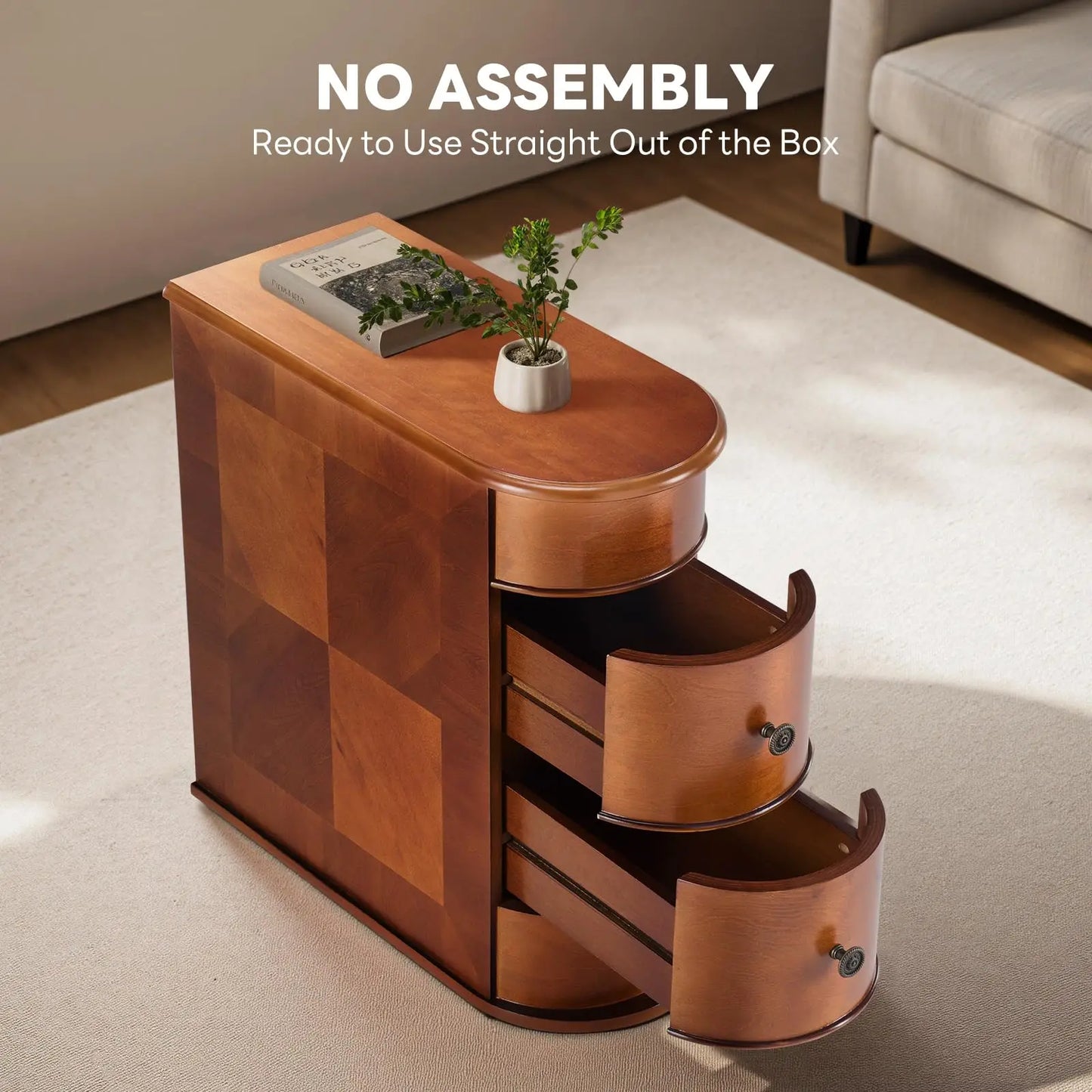 JHK Wood Side End Table With Two Drawers Living Room