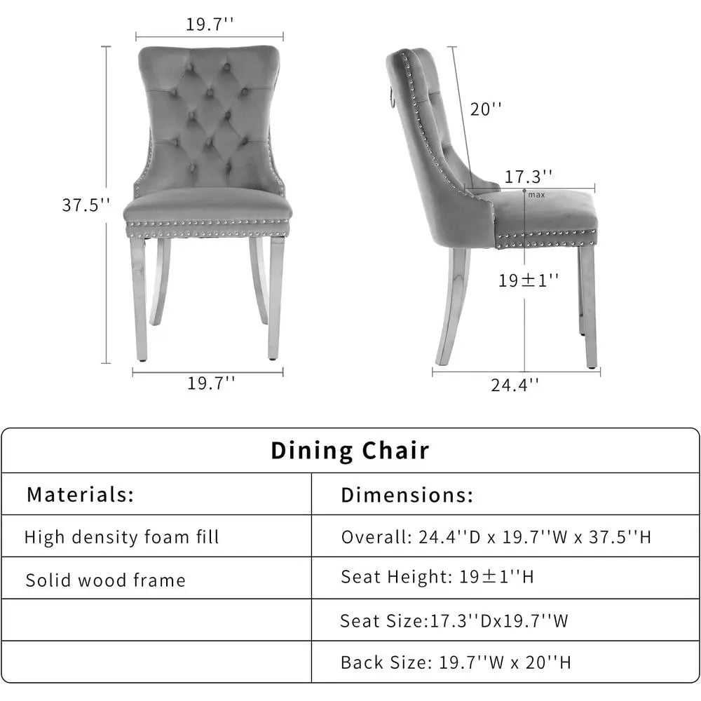 Set Of 4 Velvet High-Back Dining Chairs With Pull Rings