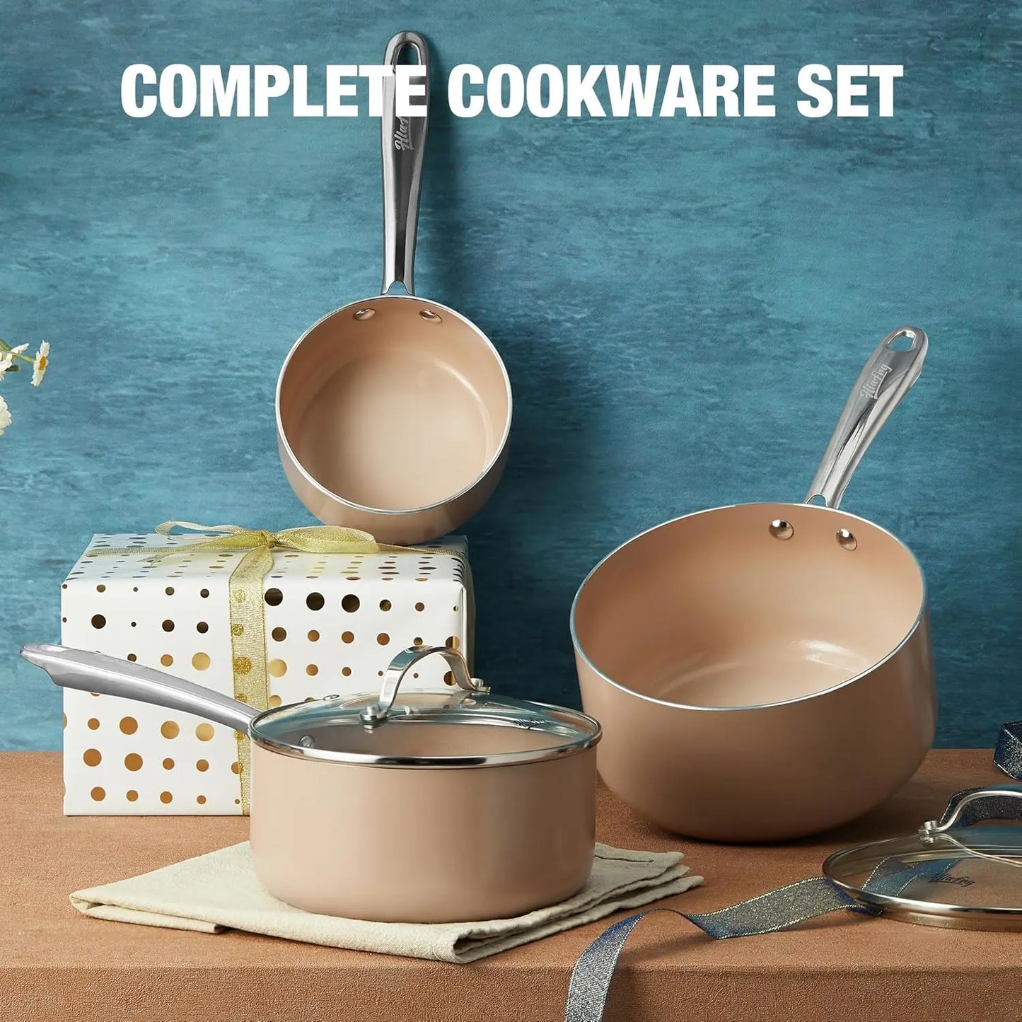 Nonstick Saucepan Set With Lids Ceramic Coating Oven Safe