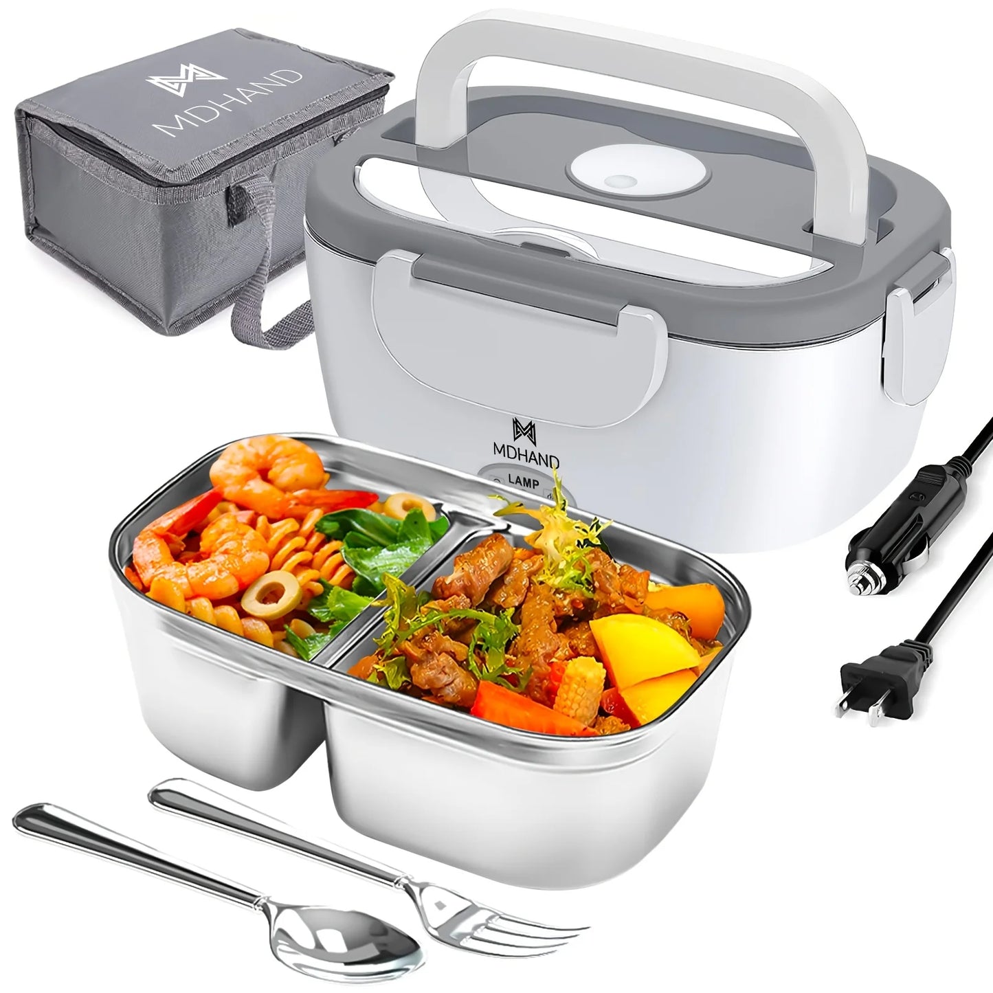 MDHAND 3 In 1 Electric Lunch Box Food Warmer 65W Leakproof 1.5L