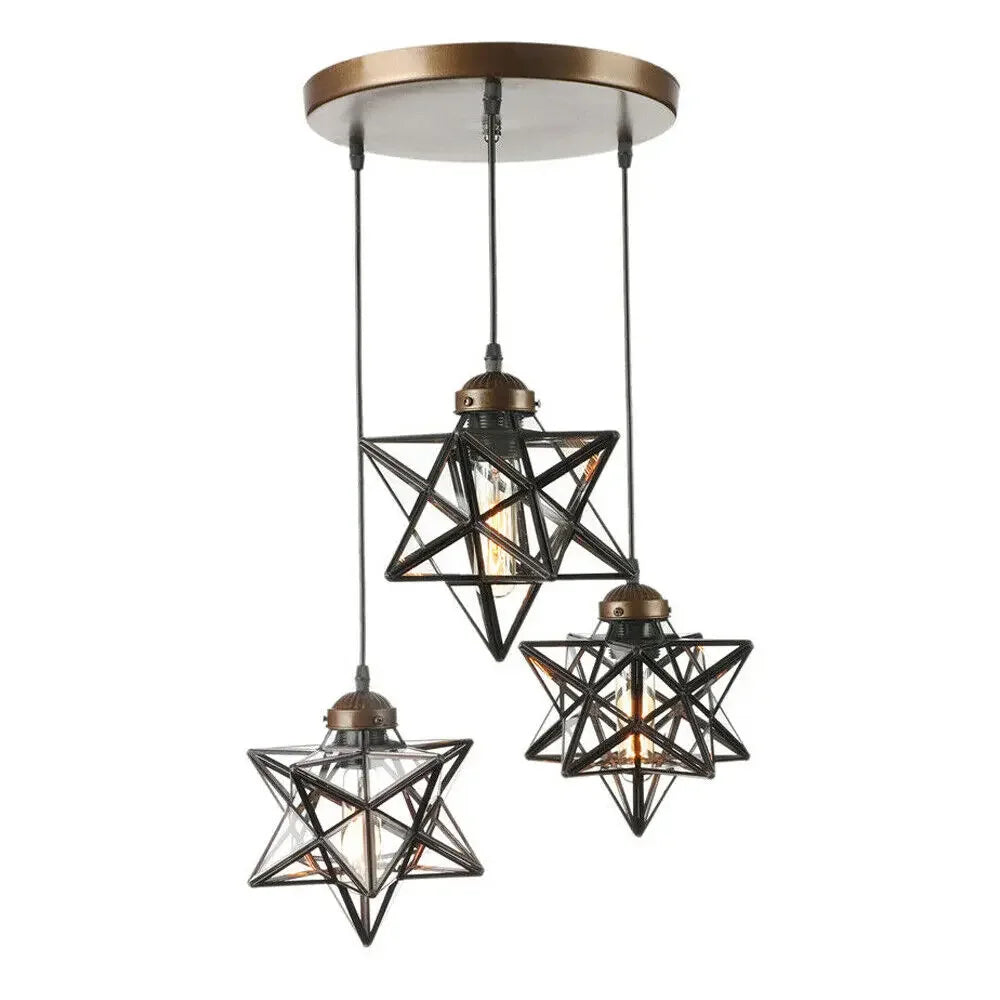 3 Light Moravian Star Pendant Chandelier With Clear Glass Shade