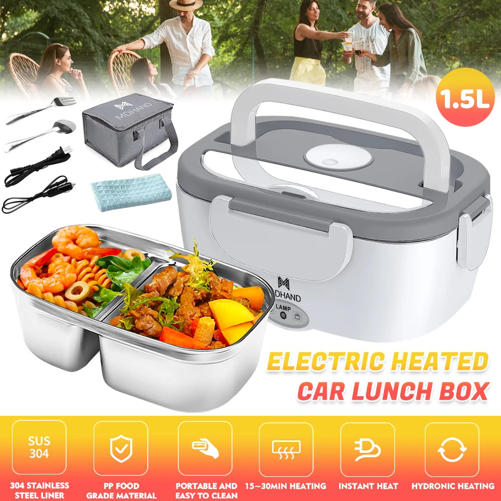 MDHAND 3 In 1 Electric Lunch Box Food Warmer 65W Leakproof 1.5L