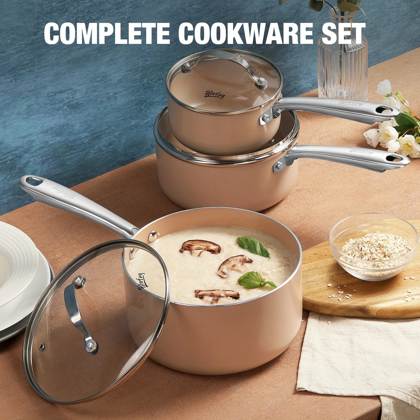 Nonstick Saucepan Set With Lids Ceramic Coating Oven Safe