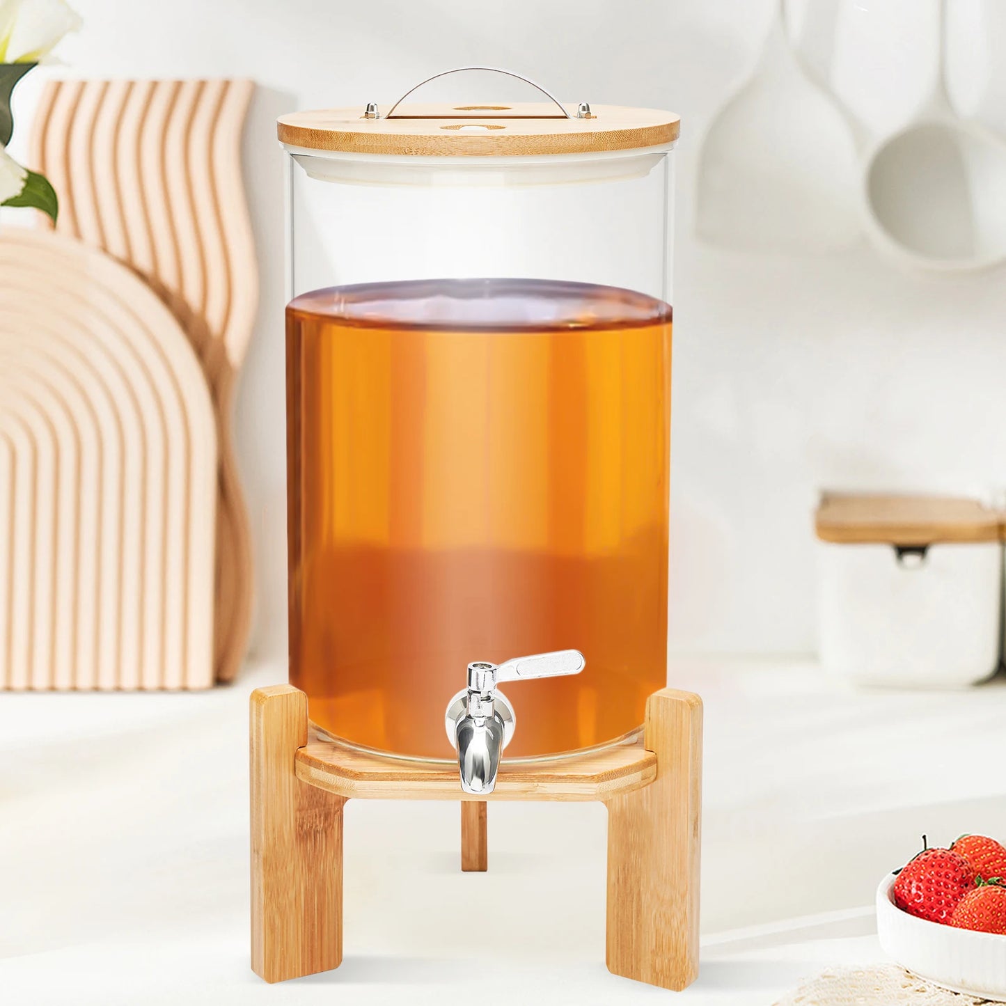 7.5L Glass Beverage Dispenser with Stand & Spigot | Hot & Cold Drink Dispenser Jar | 2-Gallon Lemonade Iced Tea Water Dispenser