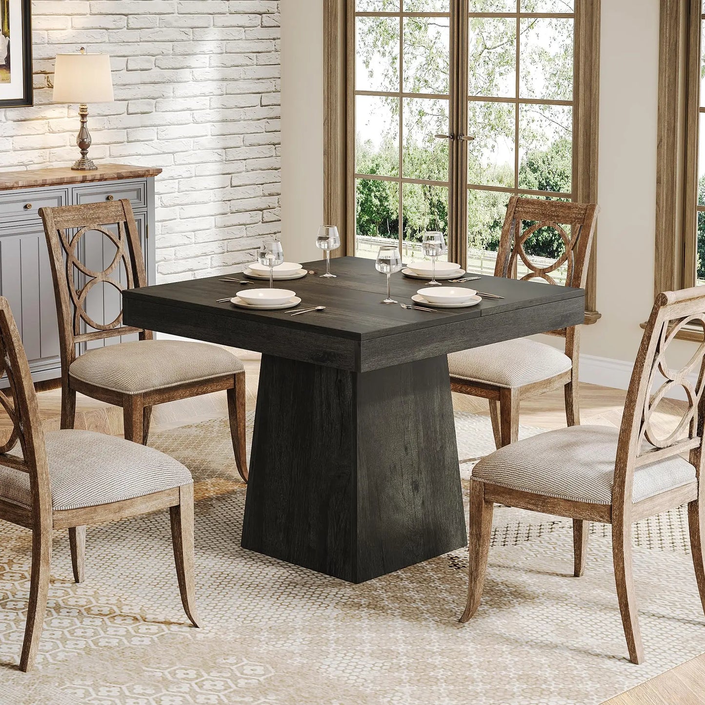 Tribesigns Square Dining Table With Sturdy Pedestal Base Farmhouse Style