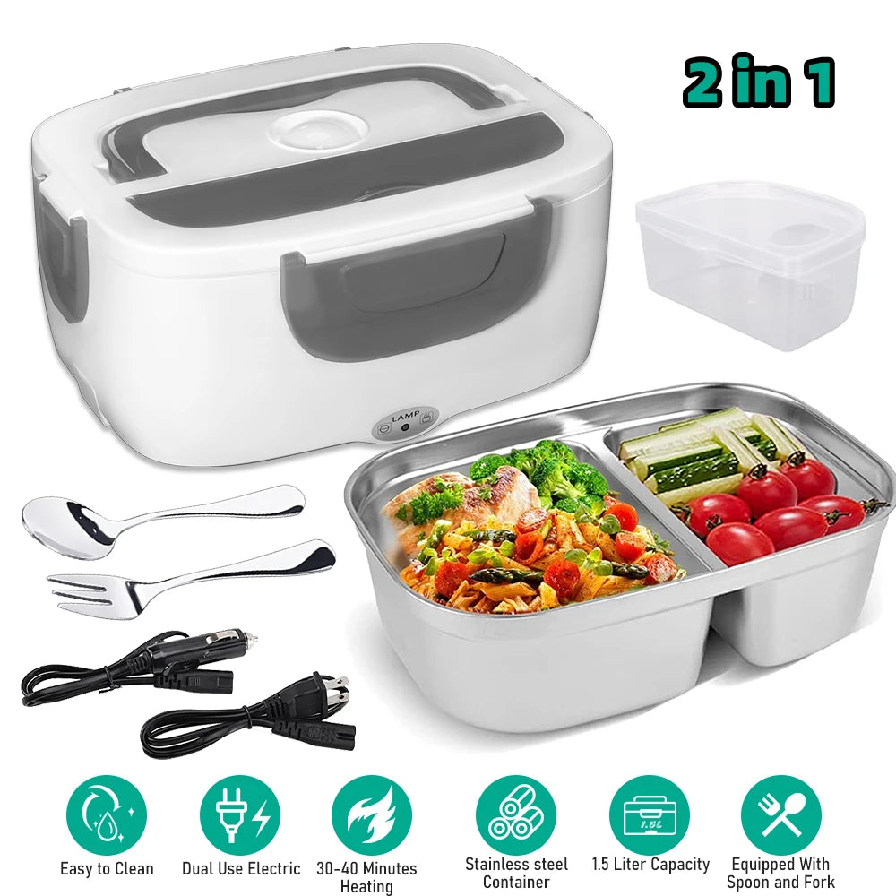 MDHAND 3 In 1 Electric Lunch Box Food Warmer 65W Leakproof 1.5L