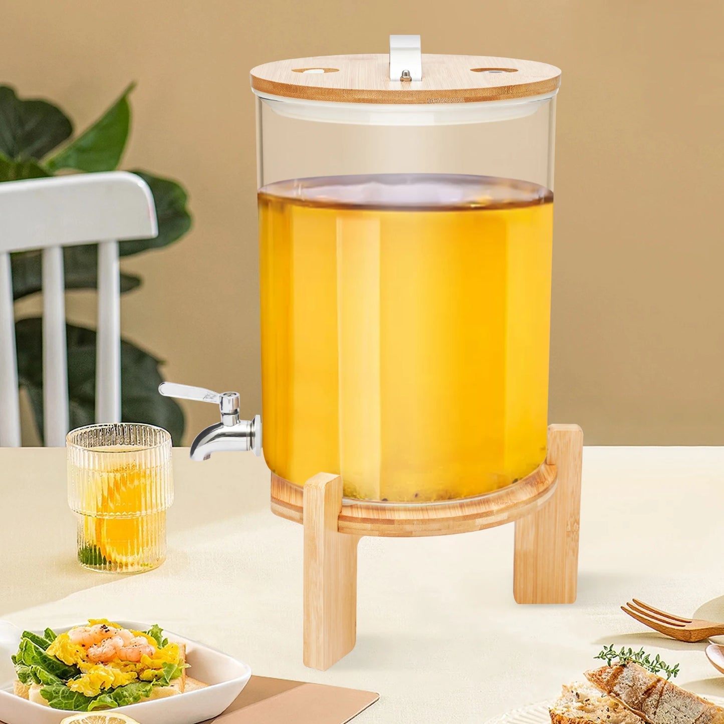 7.5L Glass Beverage Dispenser with Stand & Spigot | Hot & Cold Drink Dispenser Jar | 2-Gallon Lemonade Iced Tea Water Dispenser