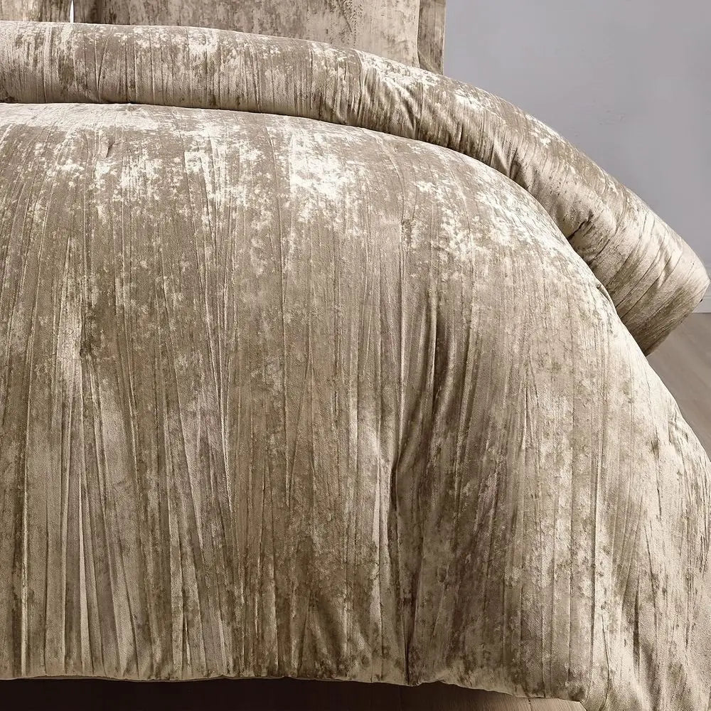 3-Piece Khaki King Crinkle Velvet Comforter Set with Brushed Microfiber Reverse