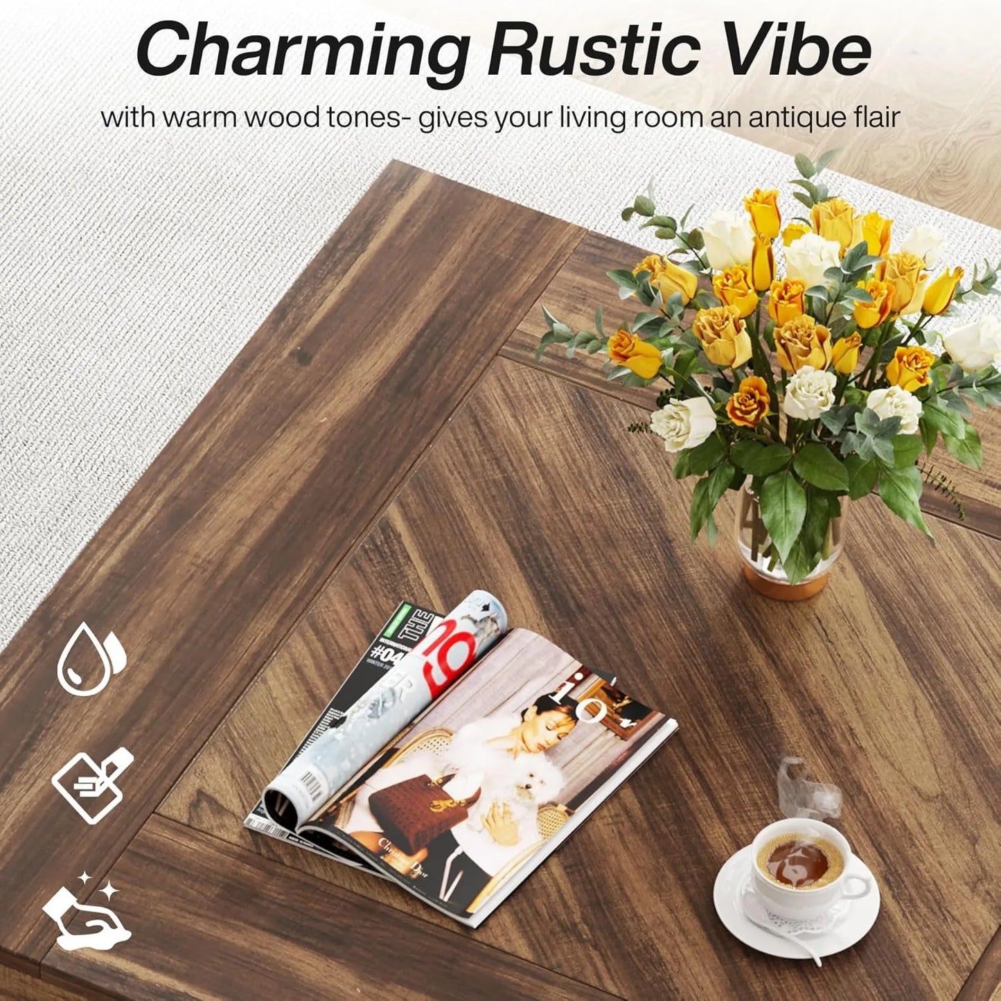 LITTLE TREE Square Coffee Table Wood Center Table For Living Room