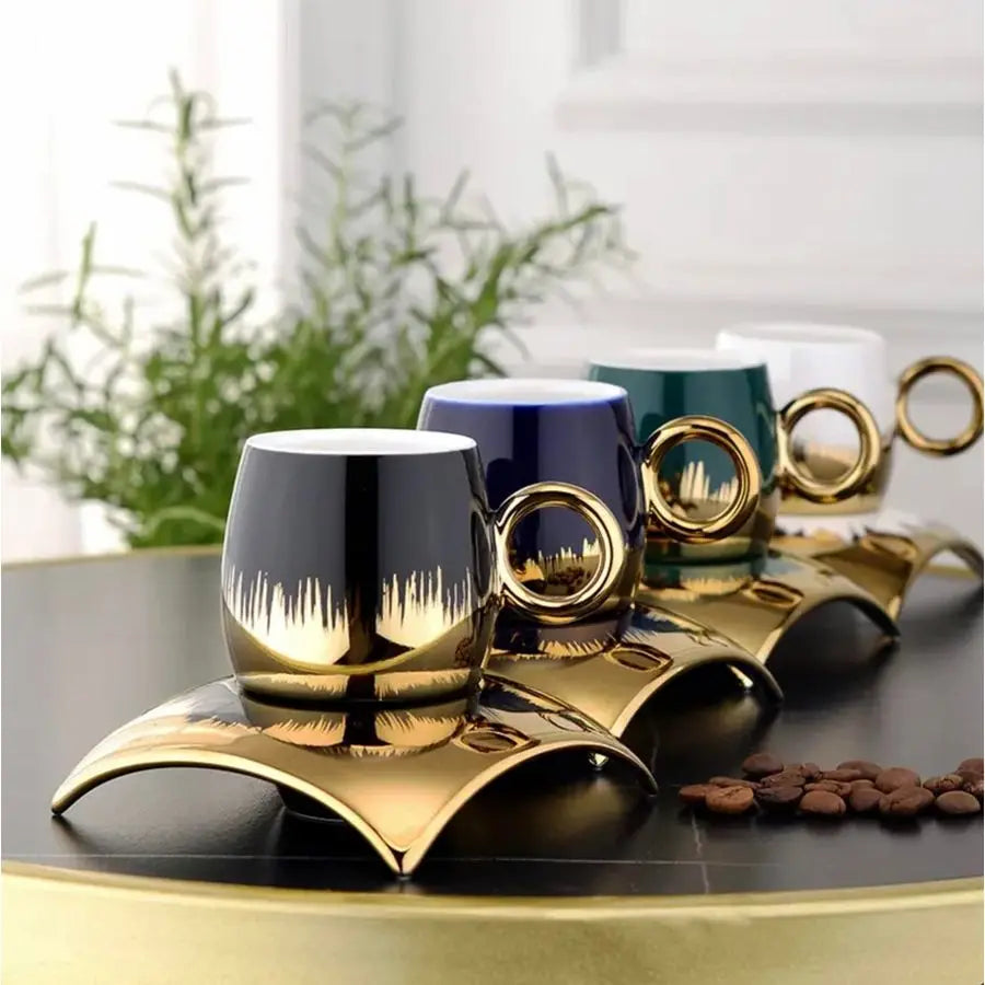 Coffee Cup Set of 6 with Saucers amp Tray Luxury Arabic Greek Japanese Marble Ceramic Tea Cups for Espresso Cappuccino Latte Moc