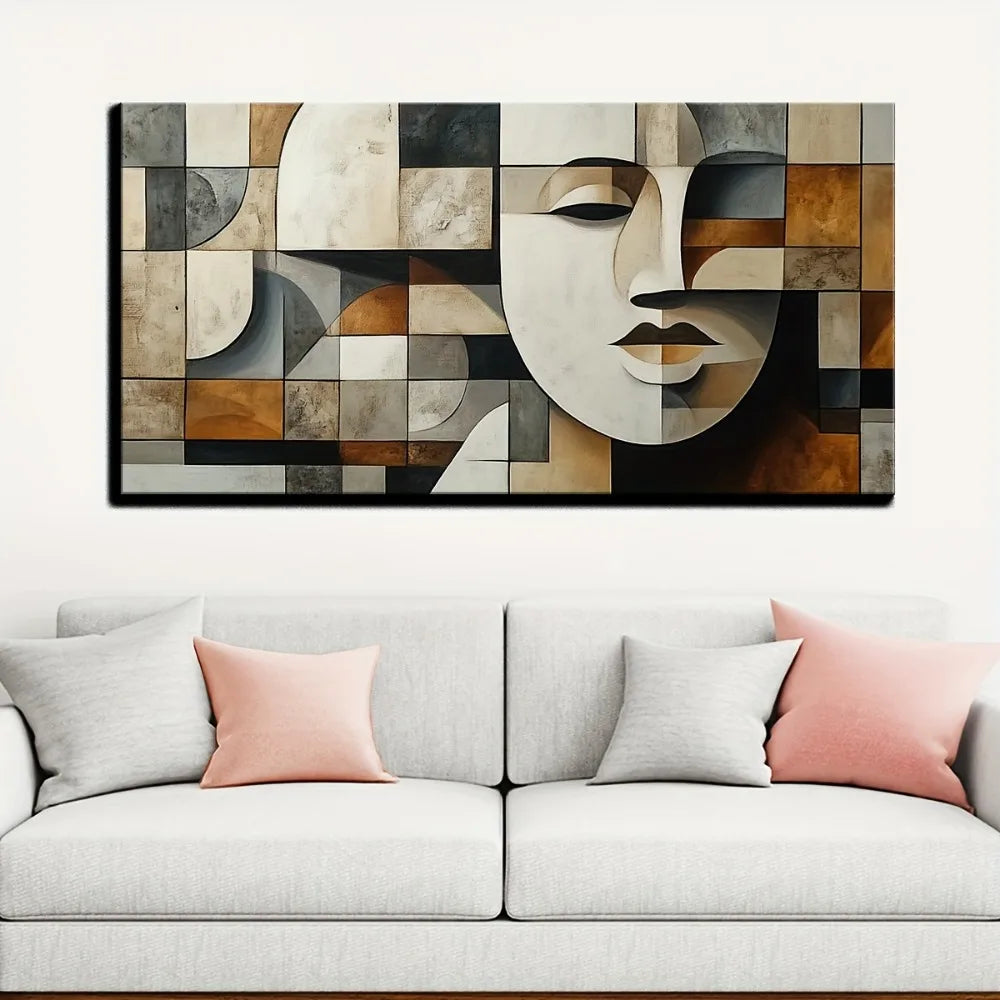 Abstract Geometric Oil Paintings on Pine Wood Frame Art