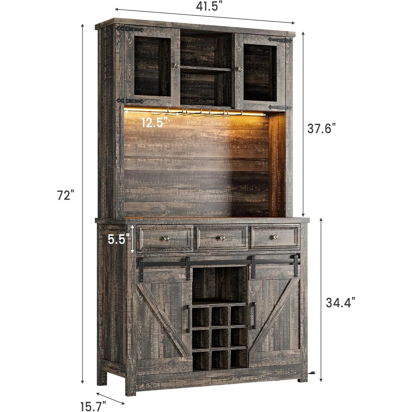 71" Coffee Bar Cabinet with Power Outlet & LED Light,Tall Kitchen Bar Cabinets with Storage Drawers & Wine Dispaly Rack