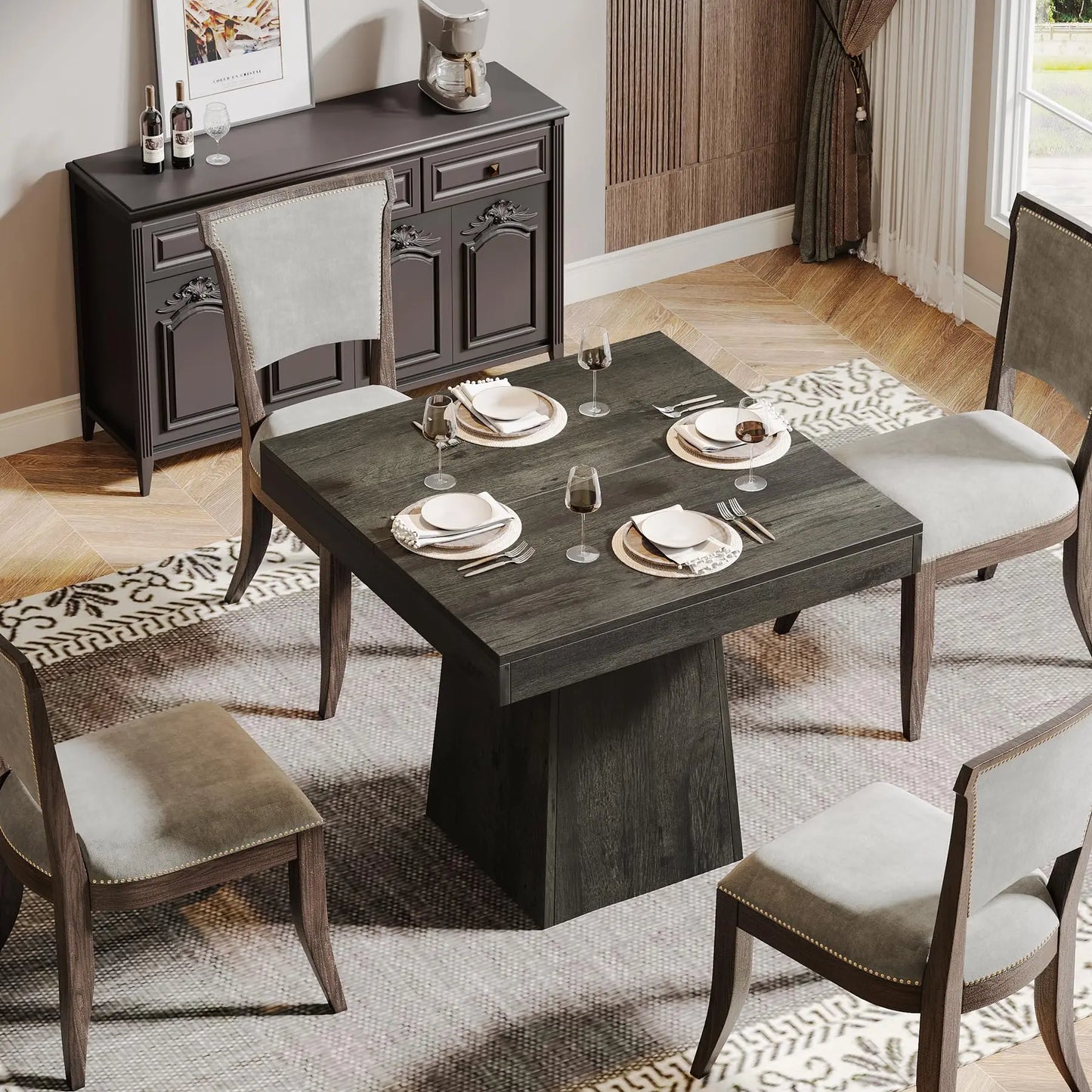 Tribesigns Square Dining Table With Sturdy Pedestal Base Farmhouse Style