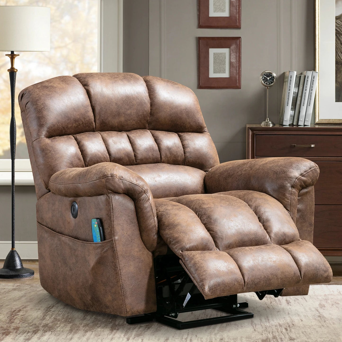 Large Power Lift Recliner Chairs with Massage and Heat for Elderly Big People, Heavy Duty Electric Faux Leather Reclining Chairs