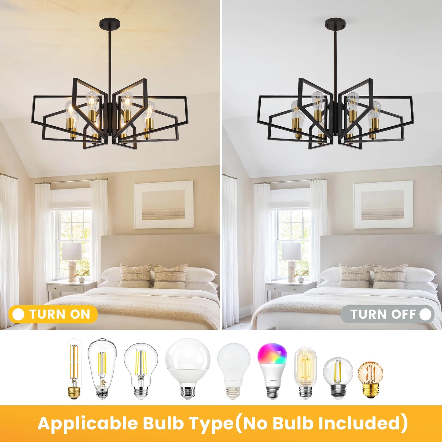 Modern 8-Light Geometric Chandelier Adjustable Height Metal Pendant Light