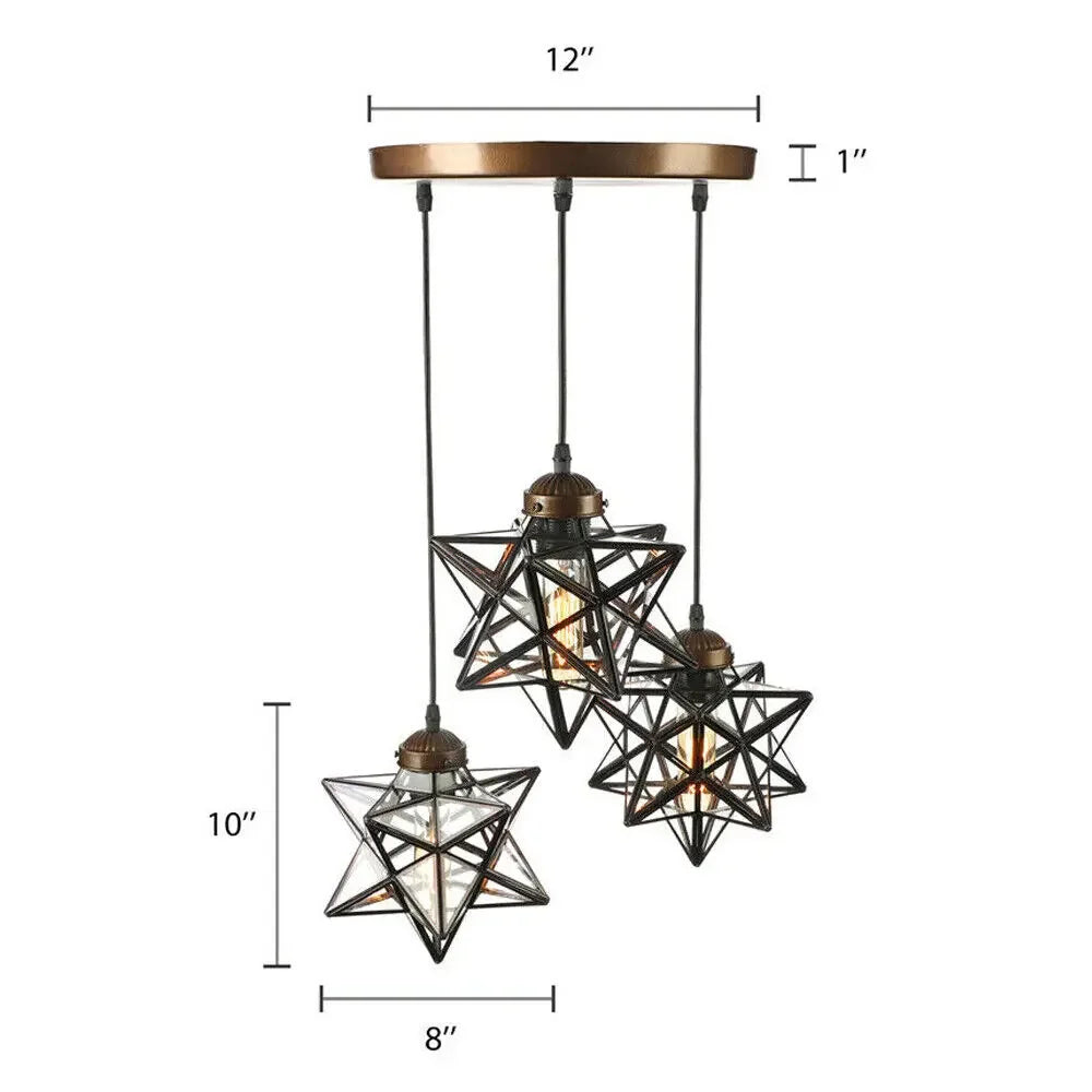 3 Light Moravian Star Pendant Chandelier With Clear Glass Shade