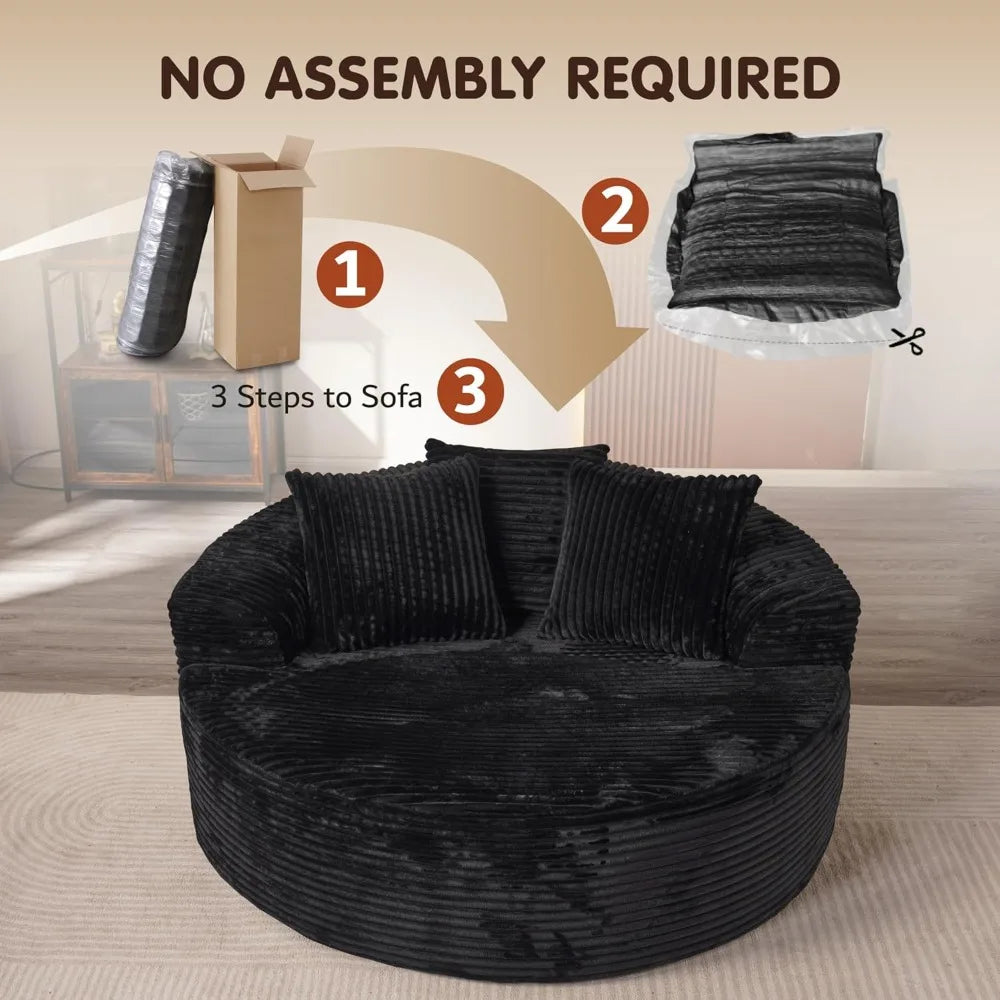 58" Oversized Round Chair Lounge Chaise Indoor, No Assembly Required, Cloud Large Circle Chair with Plush Fuax Fur, Fluffy Mode