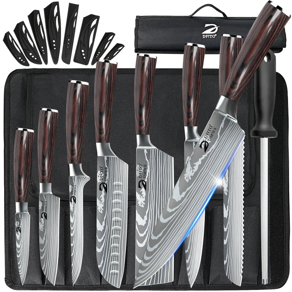 MDHAND Damascus Stainless Steel Kitchen Knife Set With Nylon Bag