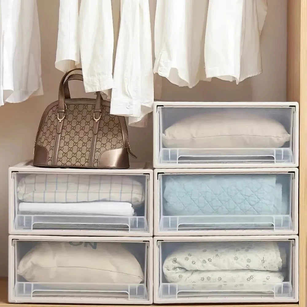 Stackable Quilt Storage Drawer Organizer Plastic Box For Wardrobe Closet