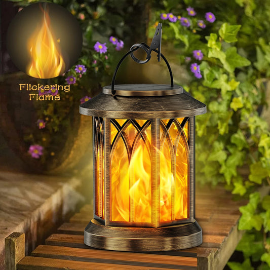 KPSTEK Flickering Flame Solar Lanterns Outdoor Lights 2 Pack