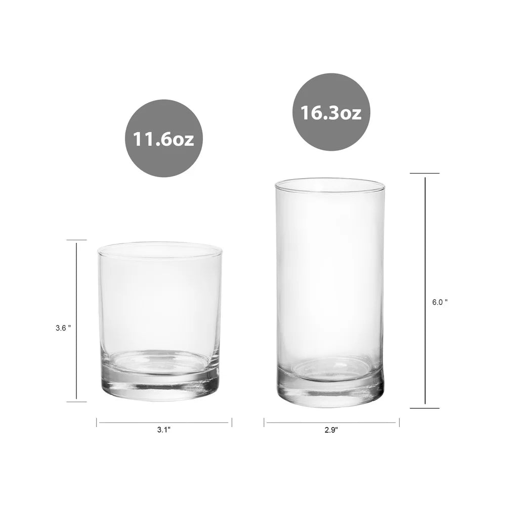 12 Pieces Clear Drinkware Set Cooler Tennyson Includes 6 Cooler Glasses and 6 Rock Glasses Versatile Home Bar Kitchen Use