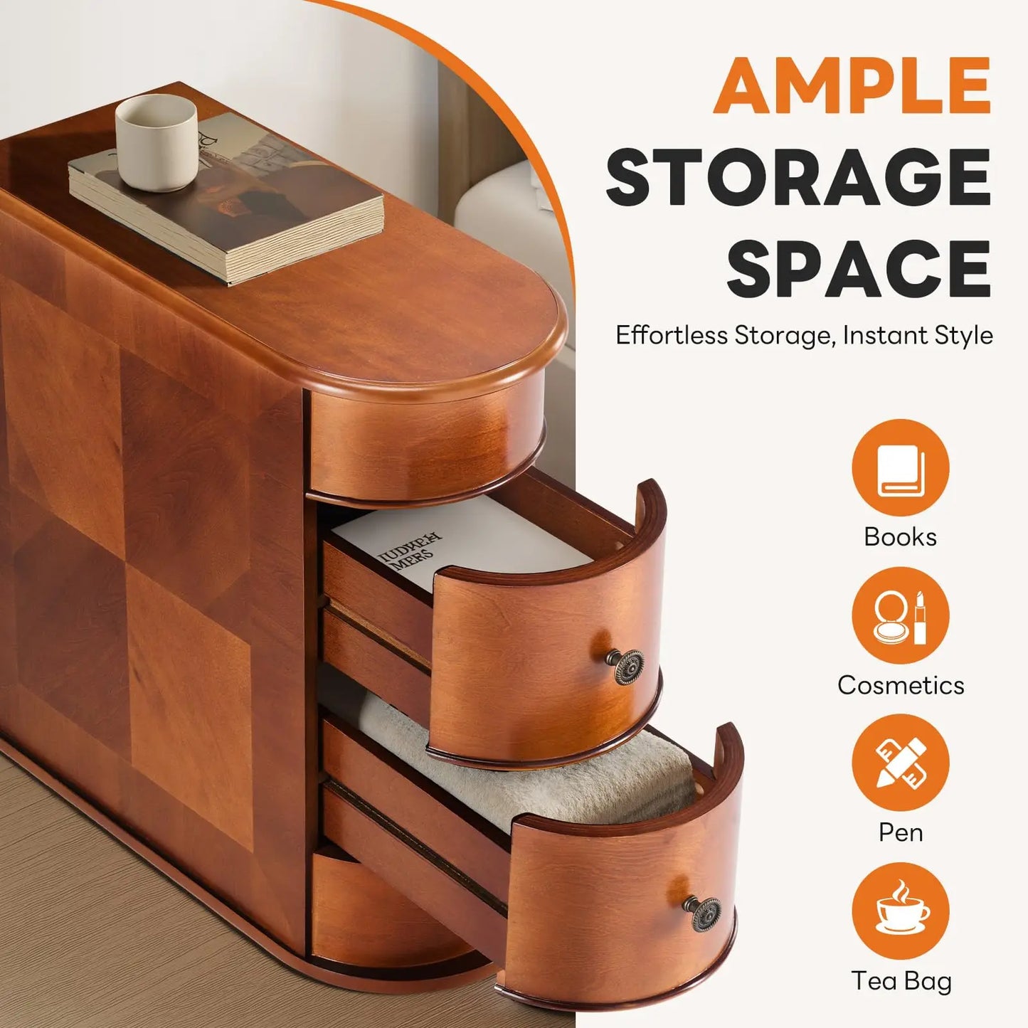 JHK Wood Side End Table With Two Drawers Living Room