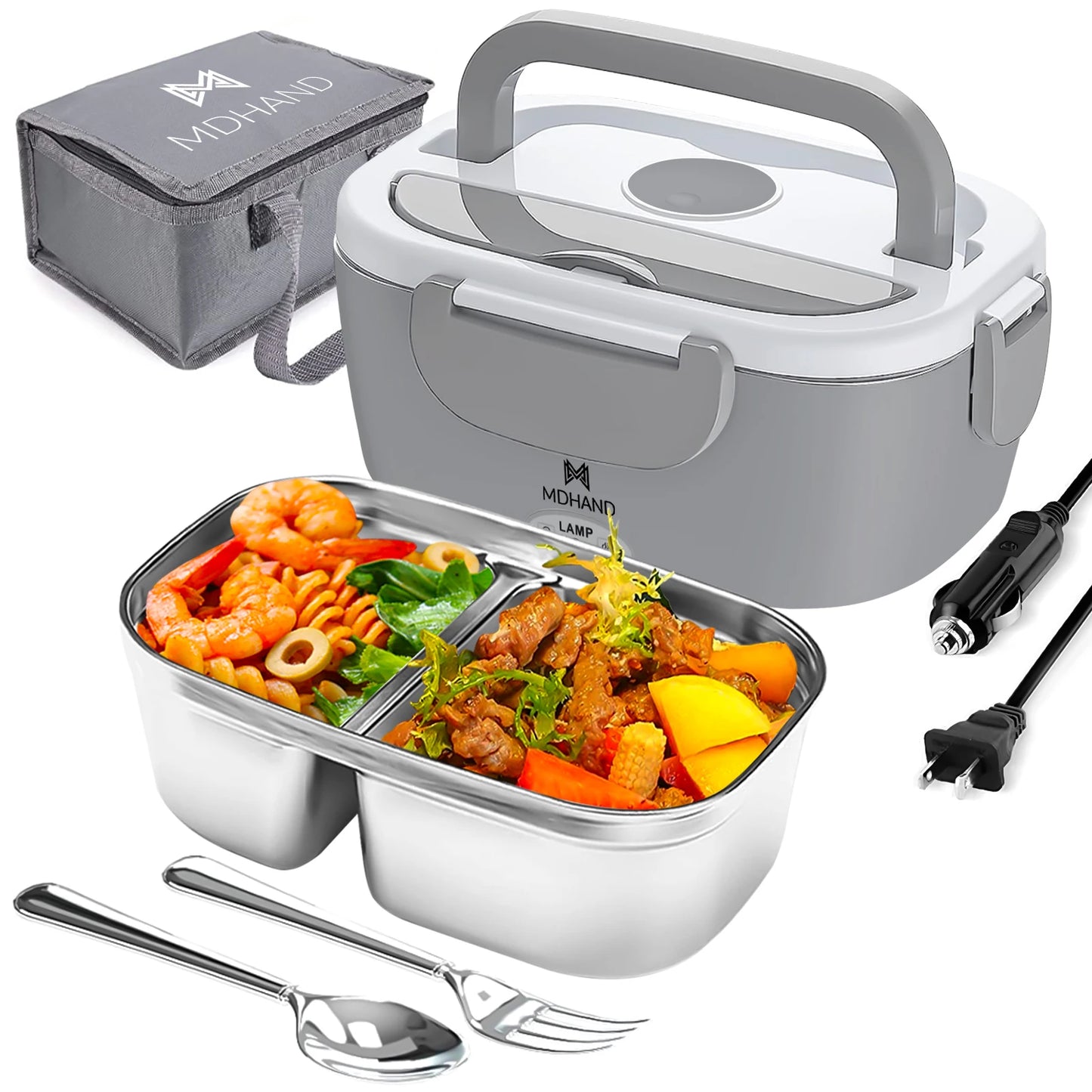 MDHAND 3 In 1 Electric Lunch Box Food Warmer 65W Leakproof 1.5L