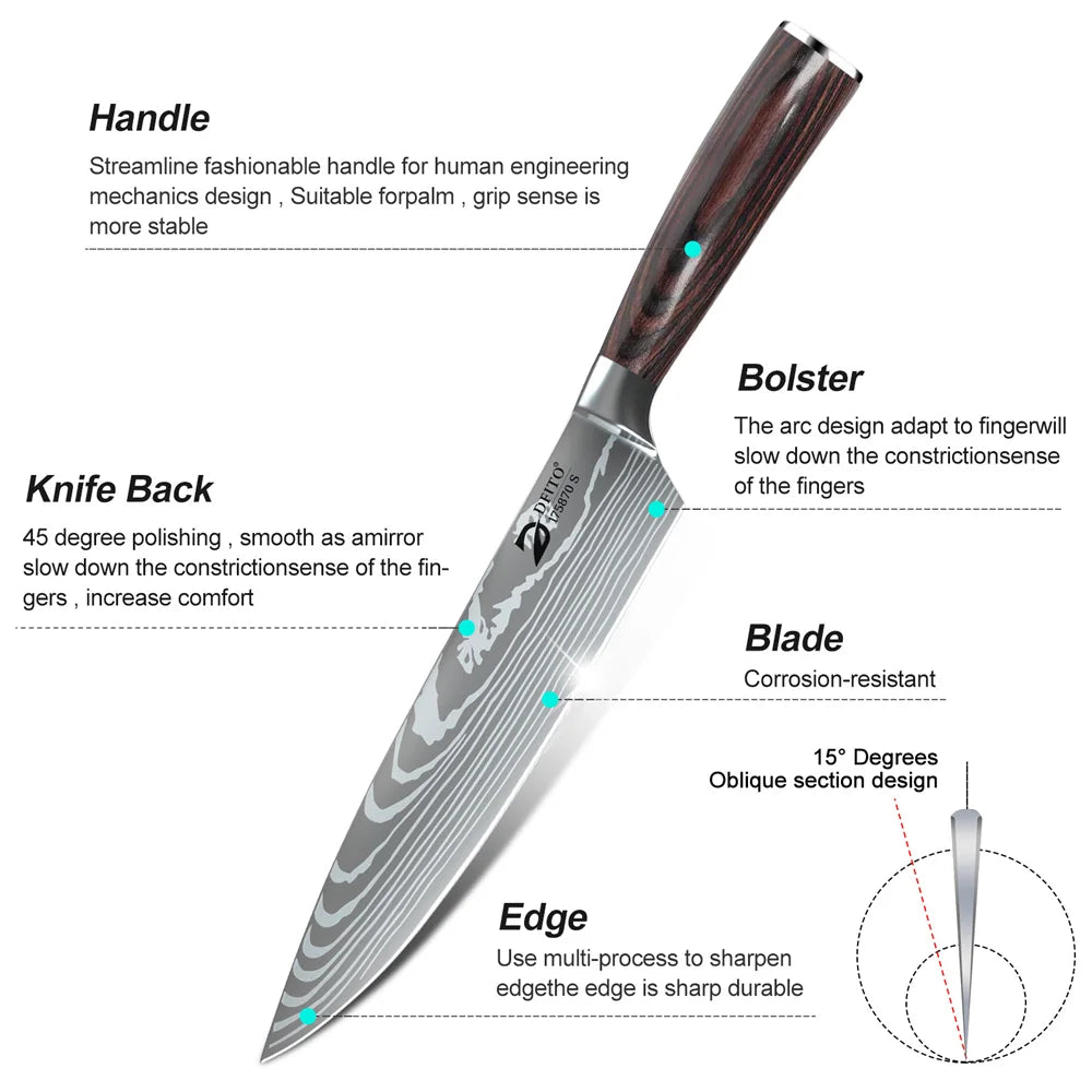 MDHAND Damascus Stainless Steel Kitchen Knife Set With Nylon Bag