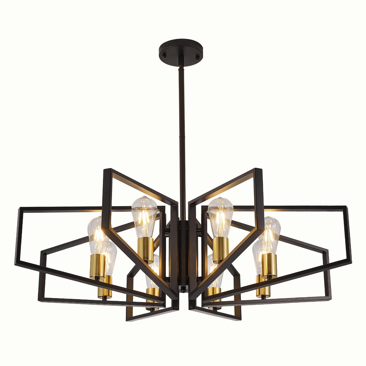 Modern 8-Light Geometric Chandelier Adjustable Height Metal Pendant Light