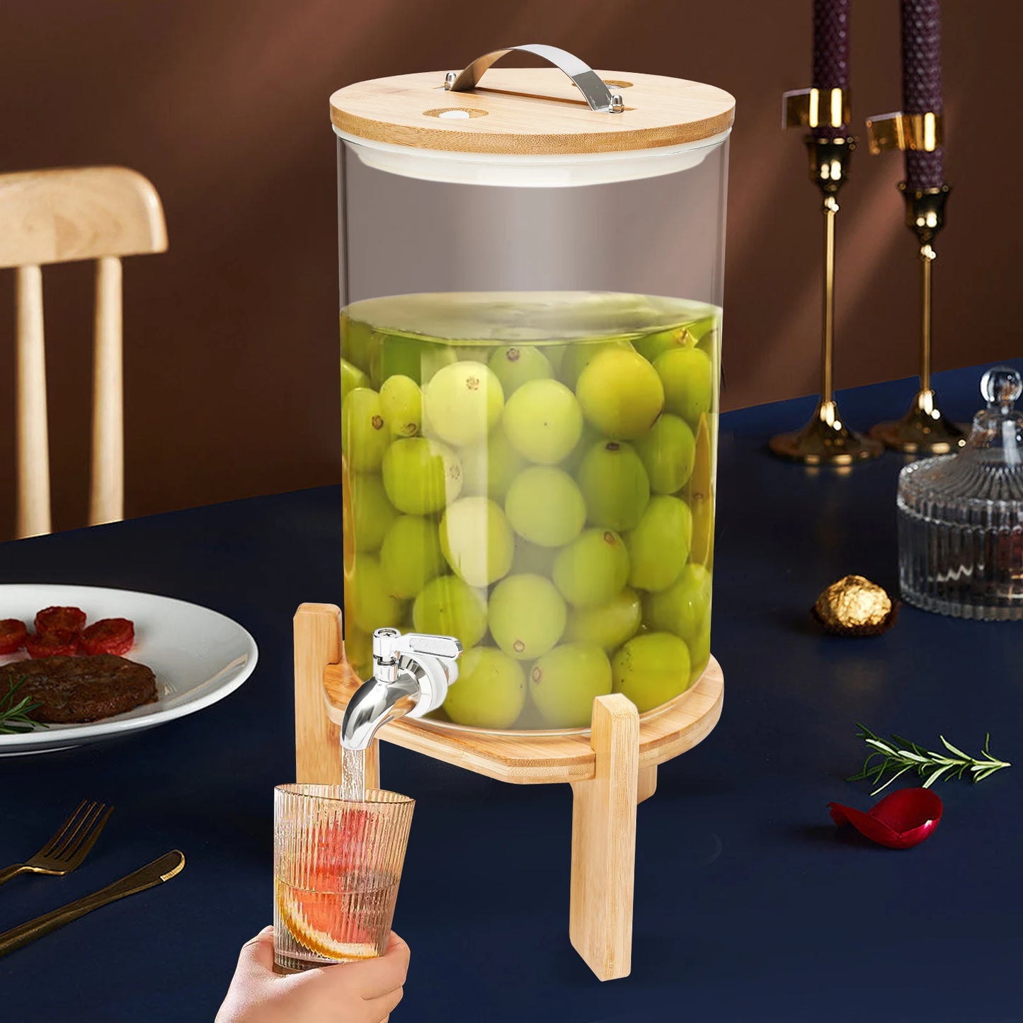 7.5L Glass Beverage Dispenser with Stand & Spigot | Hot & Cold Drink Dispenser Jar | 2-Gallon Lemonade Iced Tea Water Dispenser