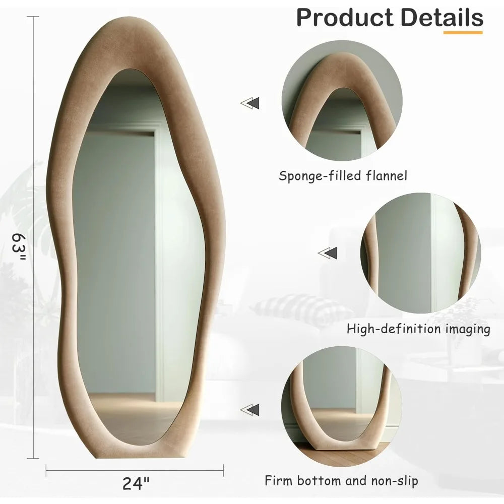 Irregular Wave Mirror With Wooden Frame For Wall Or Leaning