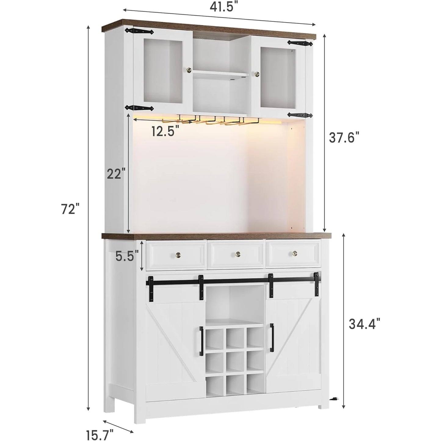 71" Coffee Bar Cabinet with Power Outlet & LED Light,Tall Kitchen Bar Cabinets with Storage Drawers & Wine Dispaly Rack
