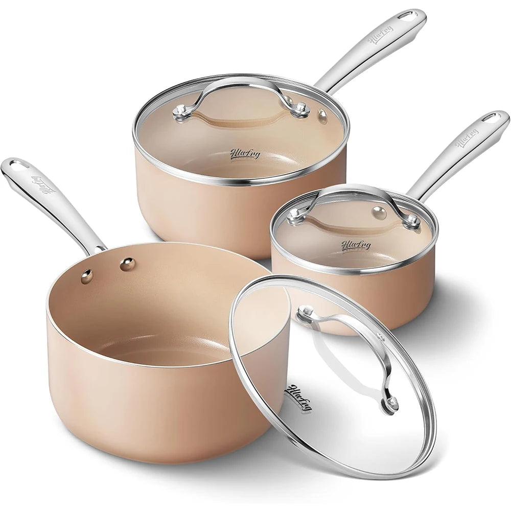 Nonstick Saucepan Set With Lids Ceramic Coating Oven Safe
