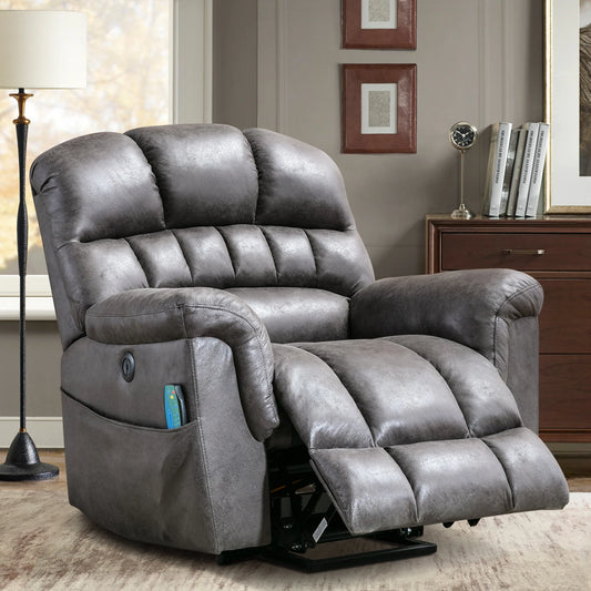 Large Power Lift Recliner Chairs with Massage and Heat for Elderly Big People, Heavy Duty Electric Faux Leather Reclining Chairs