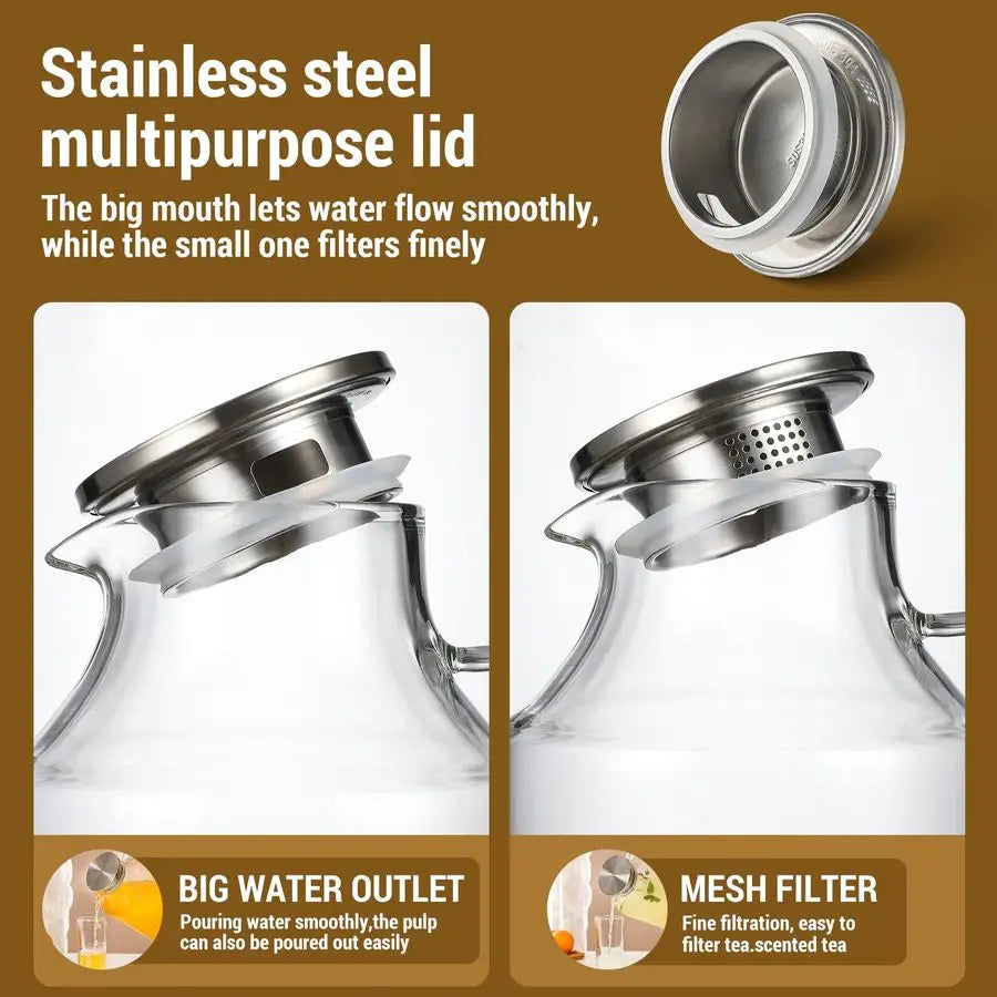 Pack 1 Gallon thickened Glass Pitcher with Lid and Spout, Borosilicate Glass Carafe for Hot Cold Drink, Water Pitchers for Fridg