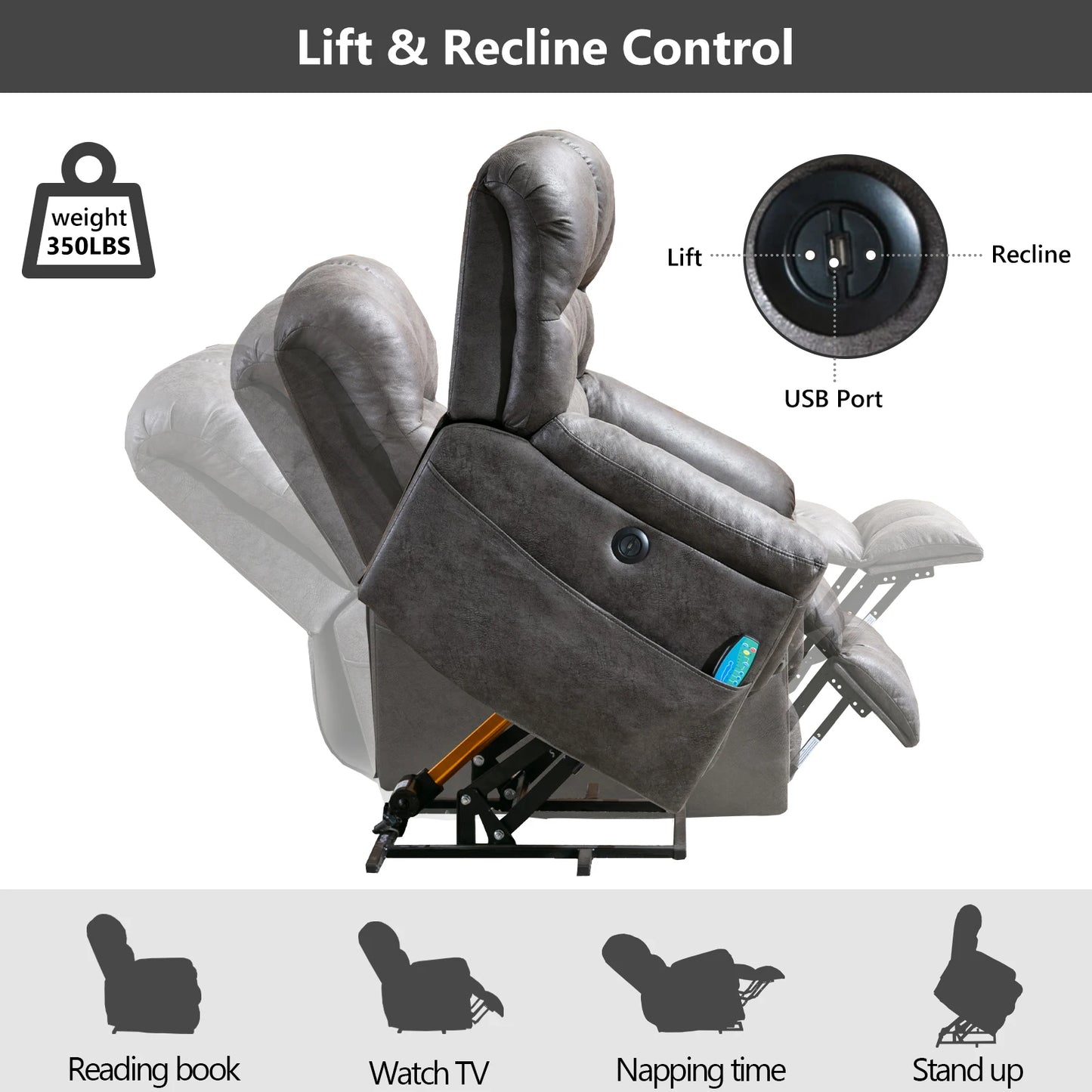 Large Power Lift Recliner Chairs with Massage and Heat for Elderly Big People, Heavy Duty Electric Faux Leather Reclining Chairs