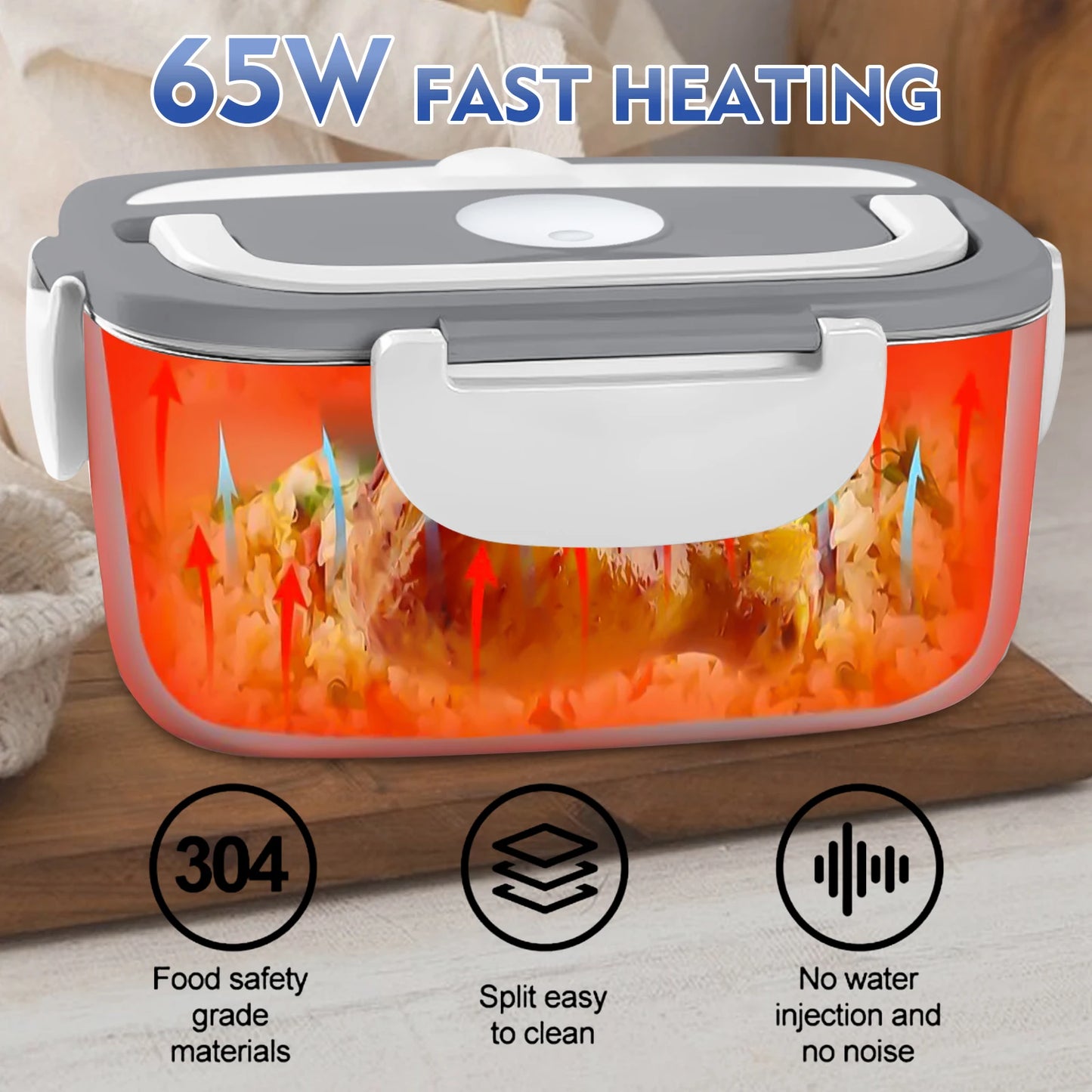 MDHAND 3 In 1 Electric Lunch Box Food Warmer 65W Leakproof 1.5L