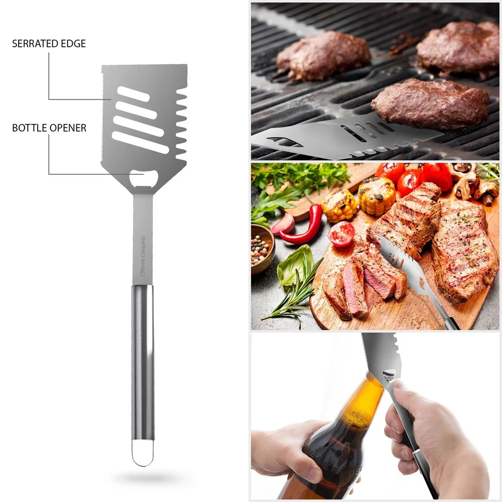 7-Piece BBQ Grill Tool Kit Stainless Steel Utensils Set with Spatula Tongs Fork Knife Brush Skewers and Storage Case
