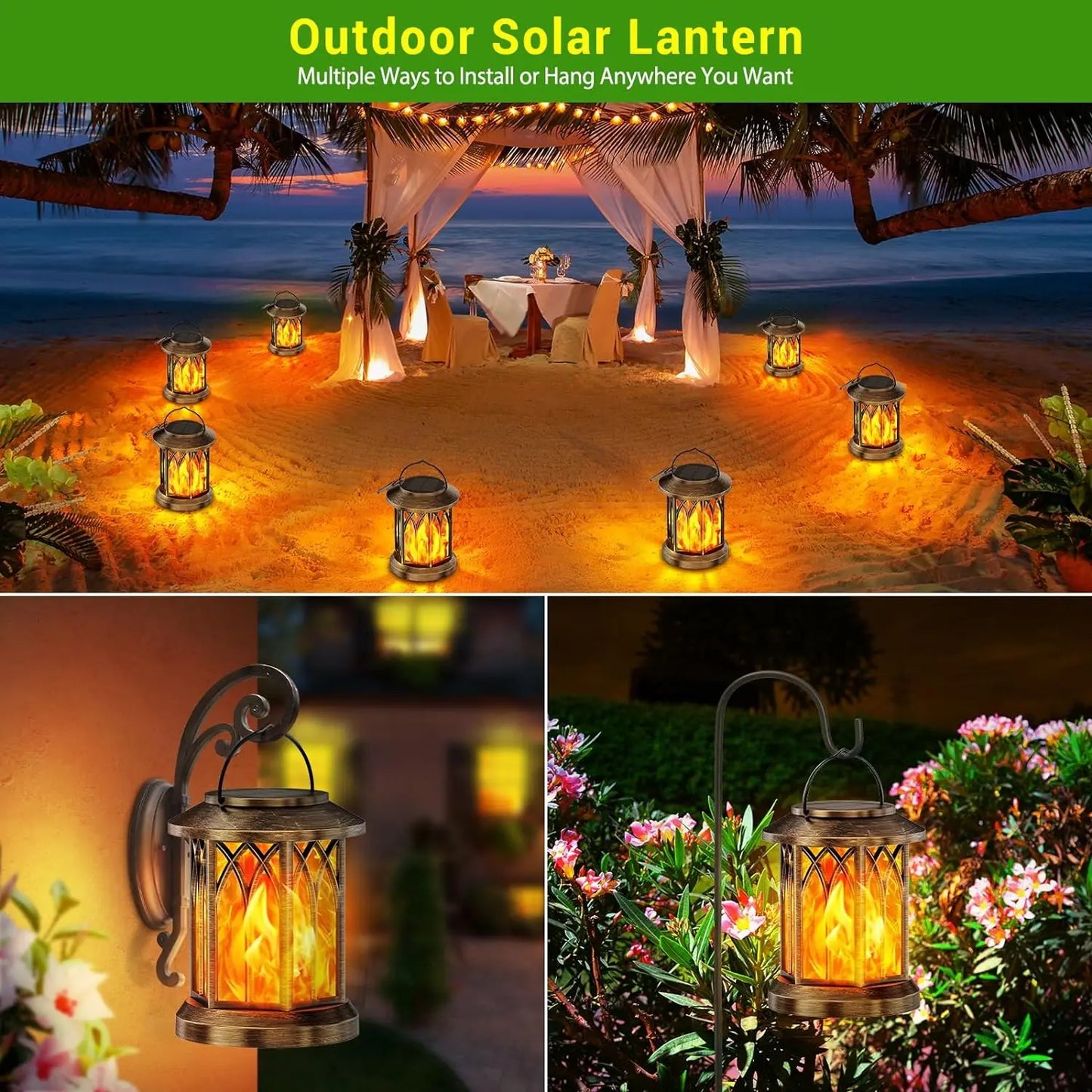 KPSTEK Flickering Flame Solar Lanterns Outdoor Lights 2 Pack