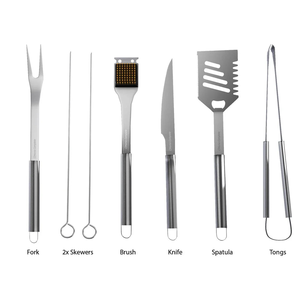 7-Piece BBQ Grill Tool Kit Stainless Steel Utensils Set with Spatula Tongs Fork Knife Brush Skewers and Storage Case